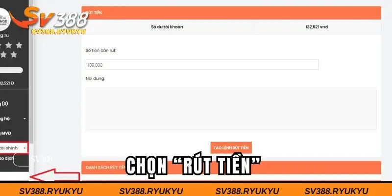 Chọn “Rút tiền”
